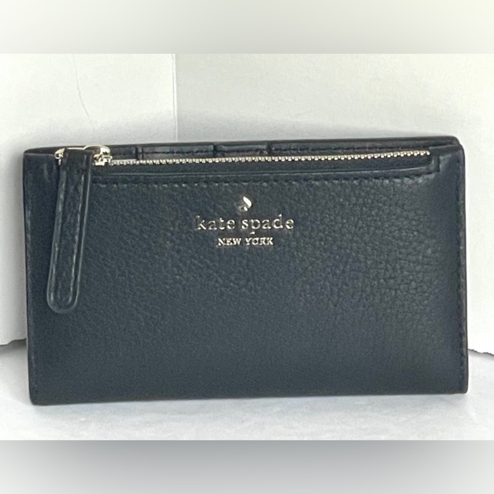 Kate Spade Jackson Small Slim Bifold Wallet | Black Pebbled Leather